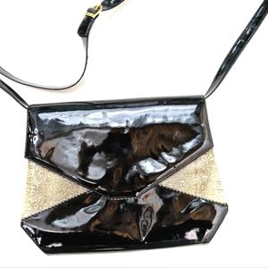 Bally Black Patent Leather with Cream Snakeskin Print Bag